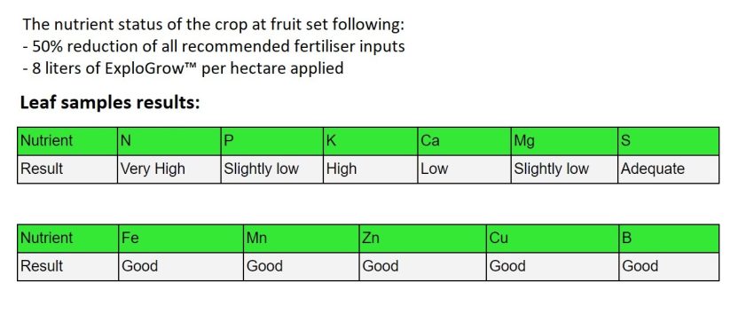 Leaf Samples Results After Reducing All Fertiliser Inputs By Half